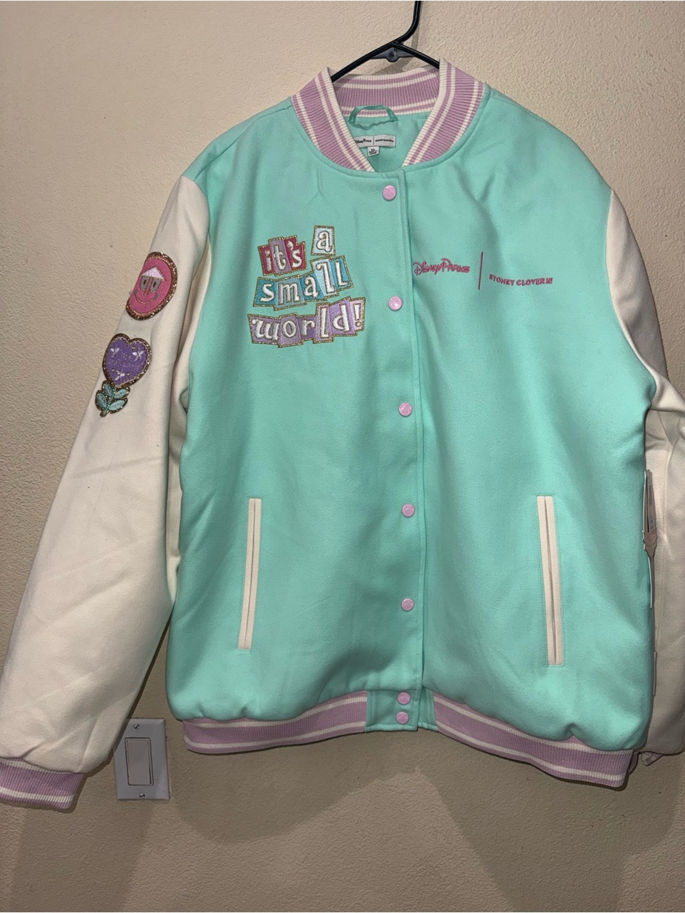 Stoney Clover Lane Disneyland Mint Green & White Varsity Jacket